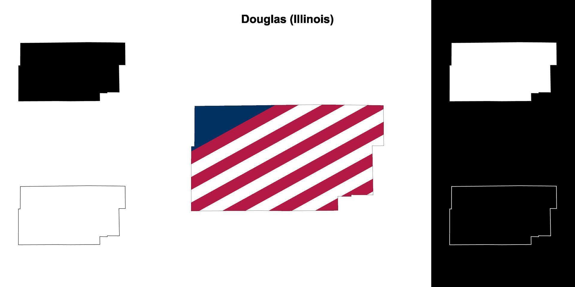 Douglas County, Illinois outline map set vector