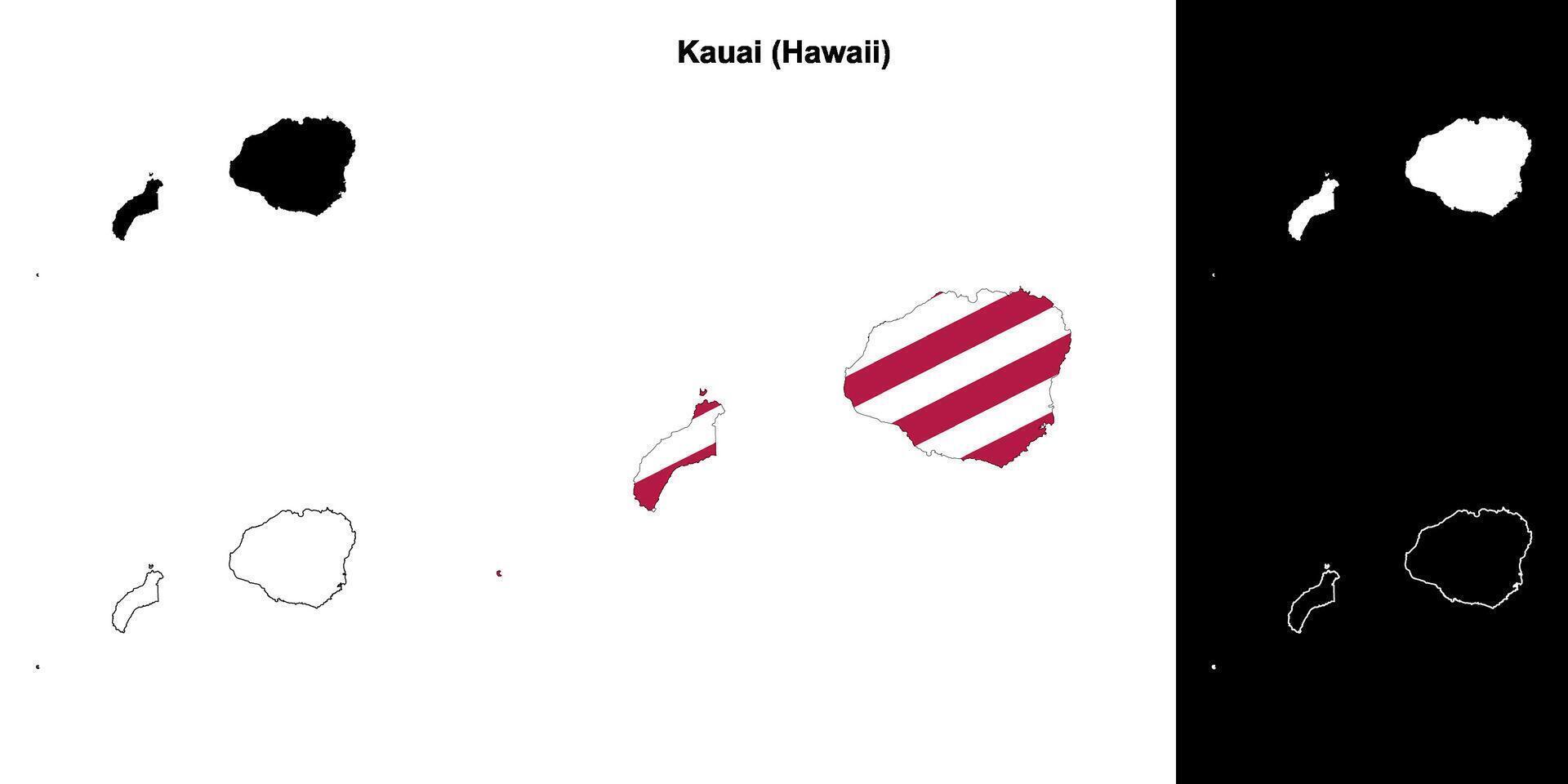 Kauai County, Hawaii outline map set vector