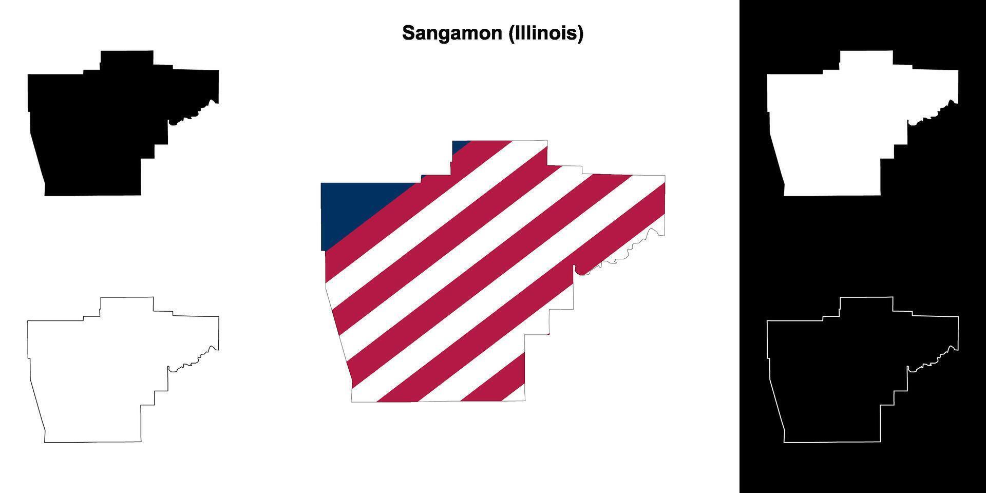 Sangamon County, Illinois outline map set vector