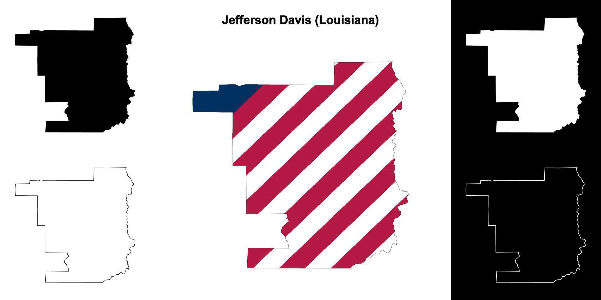 Jefferson Davis Parish, Louisiana outline map set vector