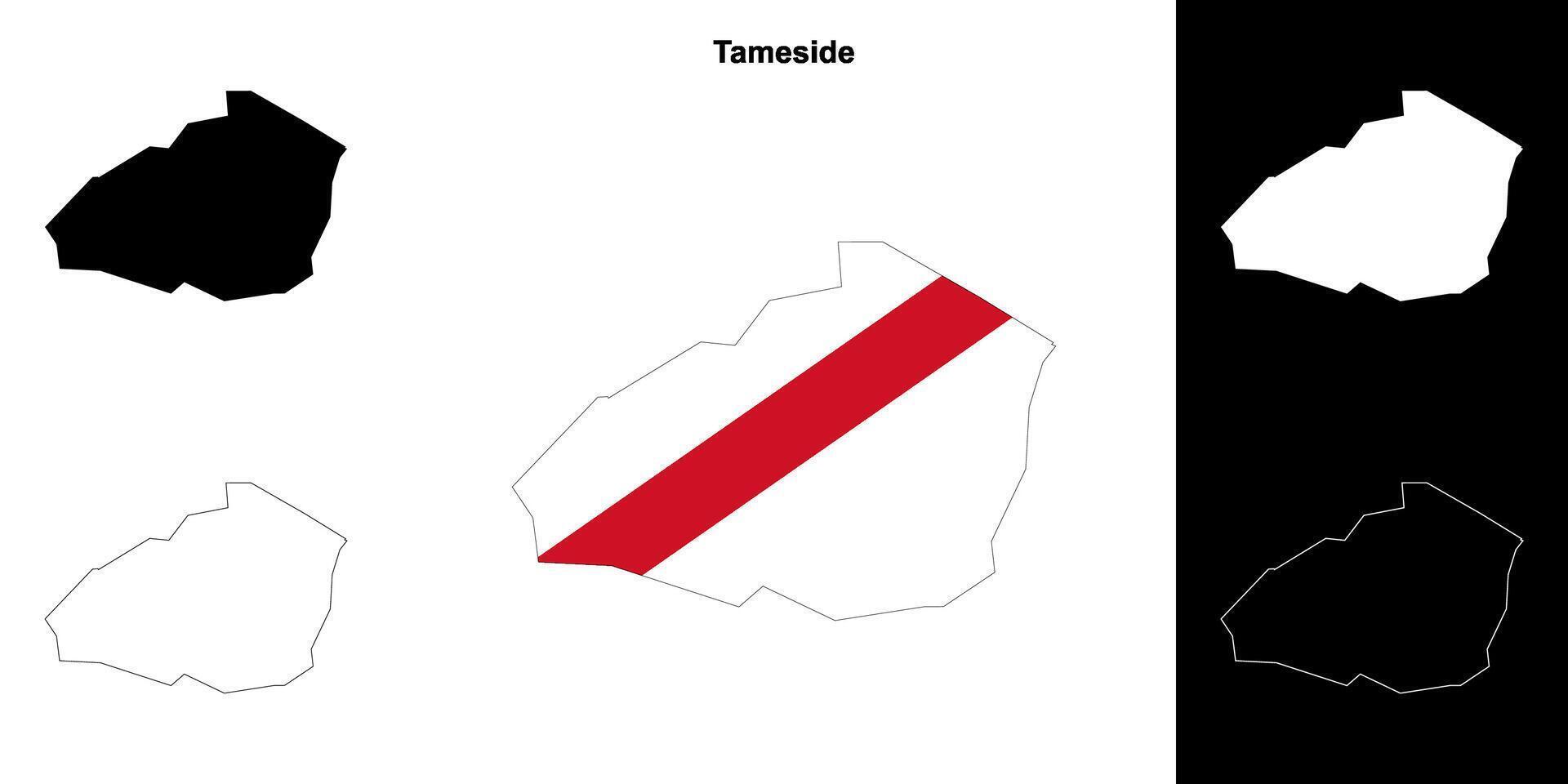 Tameside blank outline map set vector