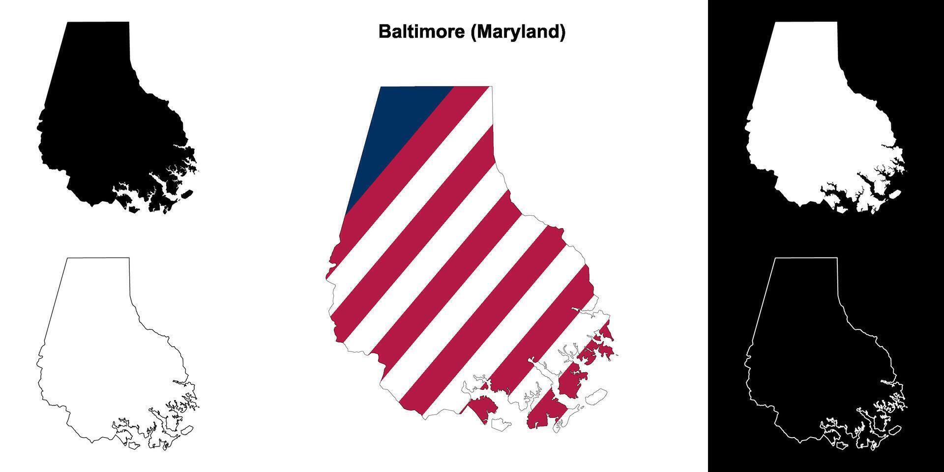 Baltimore County, Maryland outline map set vector