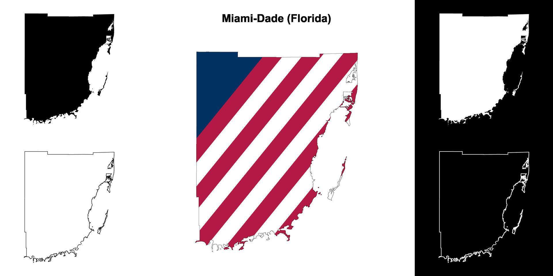 Miami-Dade County, Florida outline map set vector