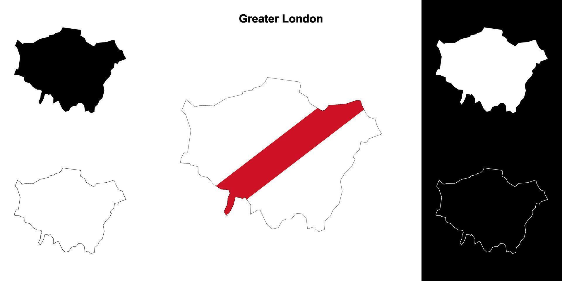 Greater London blank outline map set vector