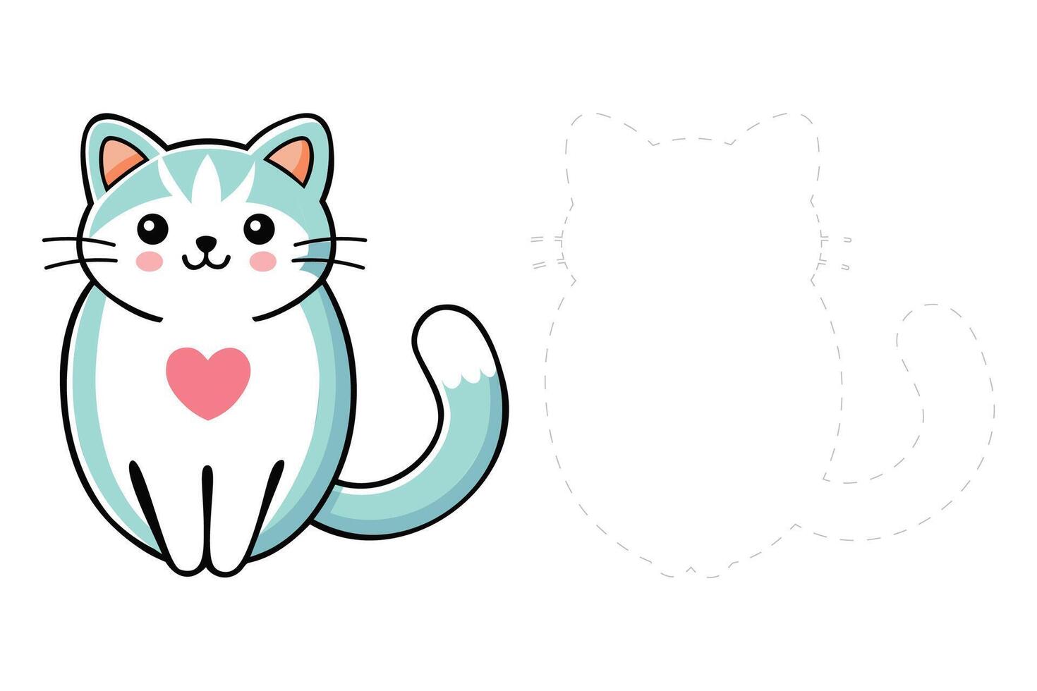 Cute hand drawn cat connect the dots and coloring page vector