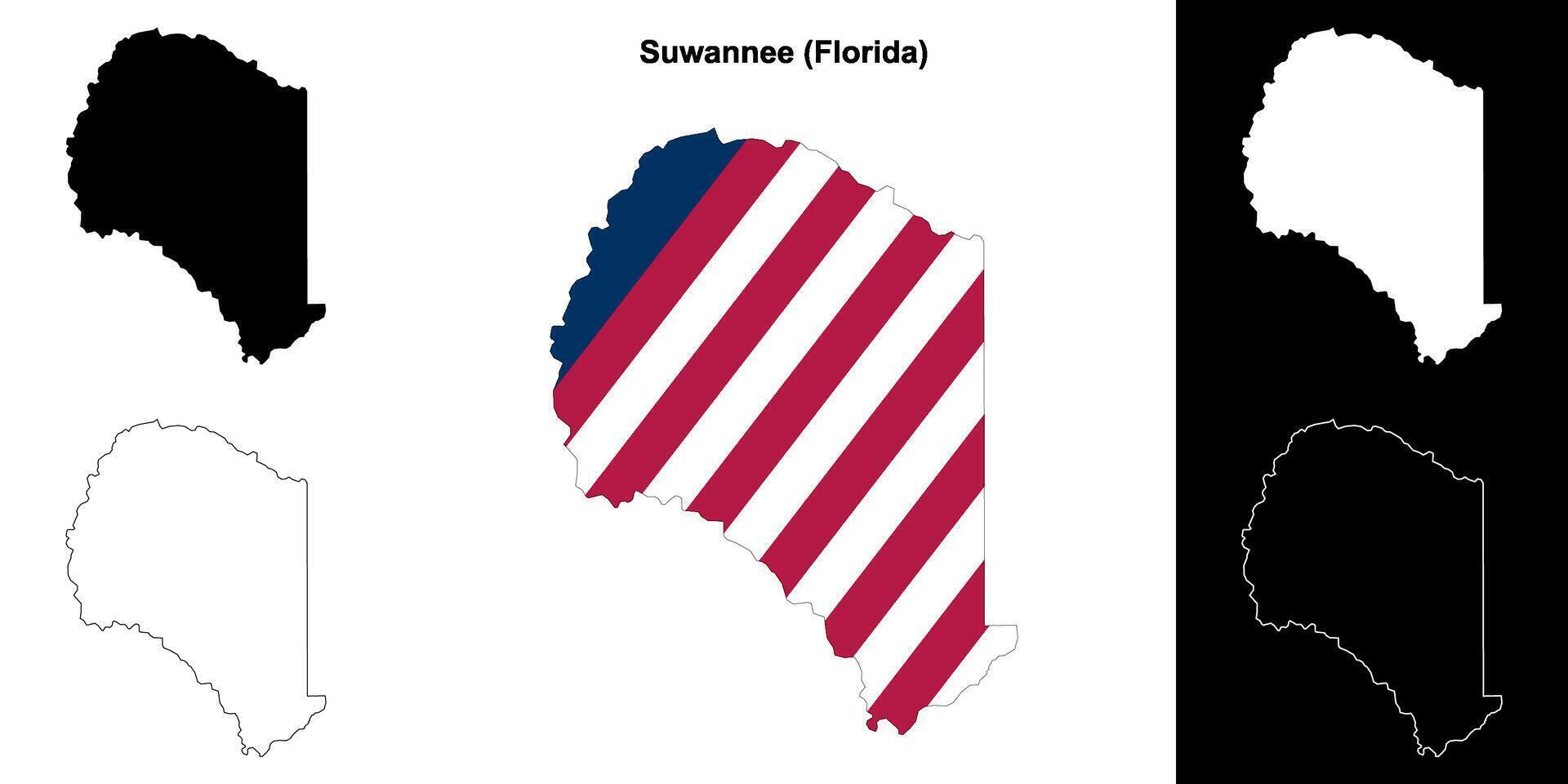 Suwannee County, Florida outline map set vector