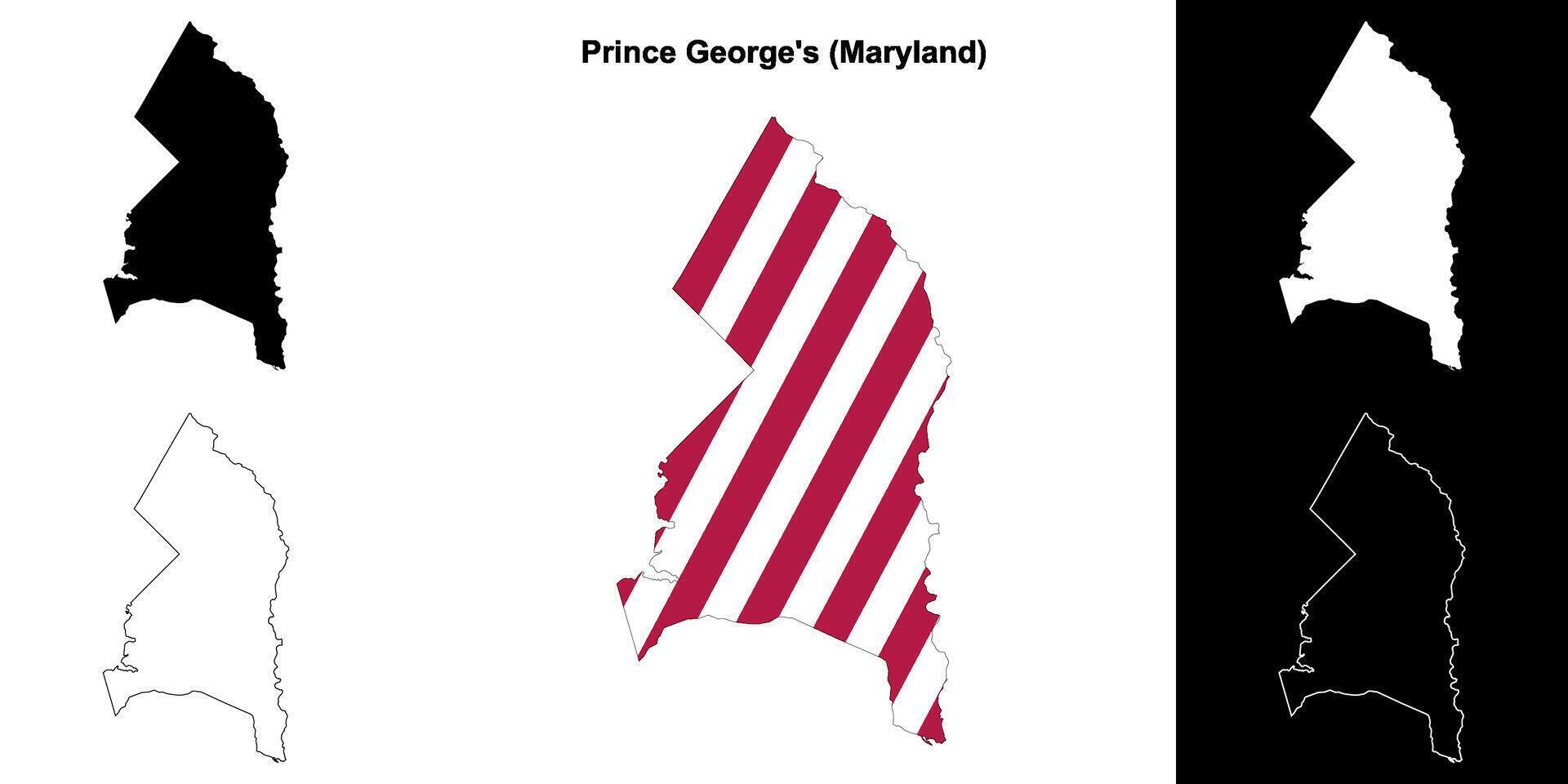 Prince Georges County, Maryland outline map set vector