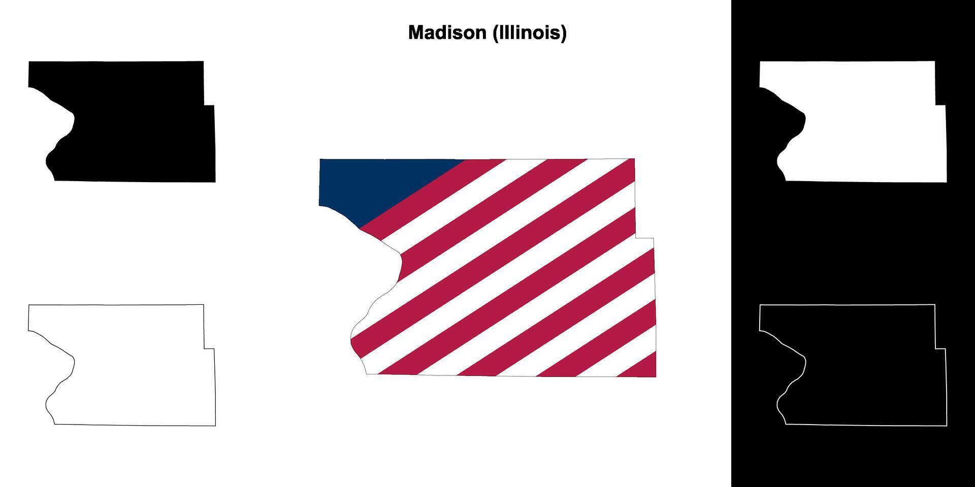 Madison County, Illinois outline map set vector