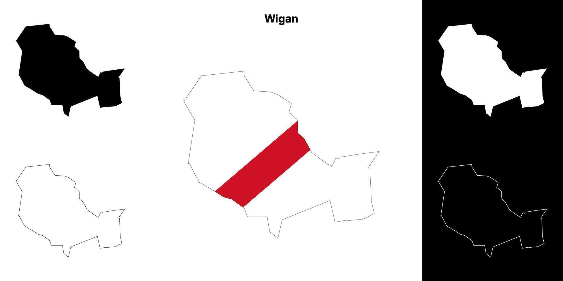 Wigan blank outline map set vector