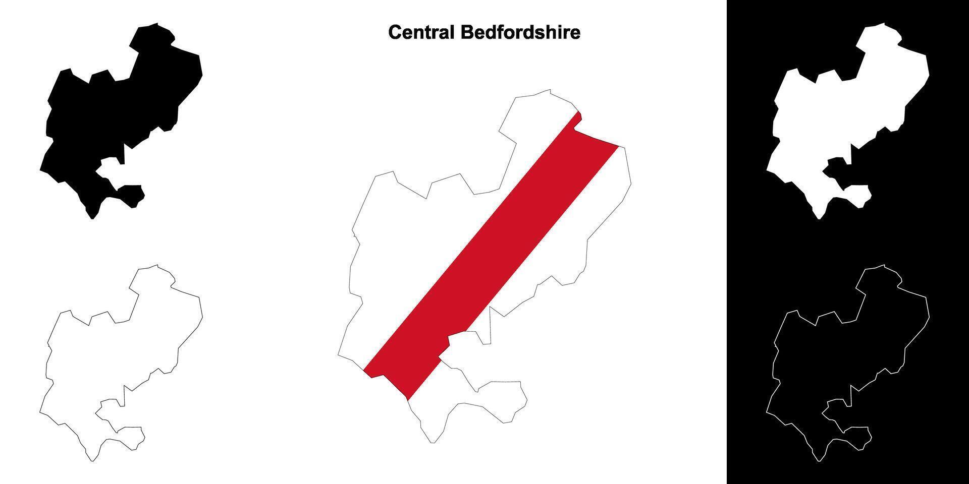 Central Bedfordshire blank outline map set vector