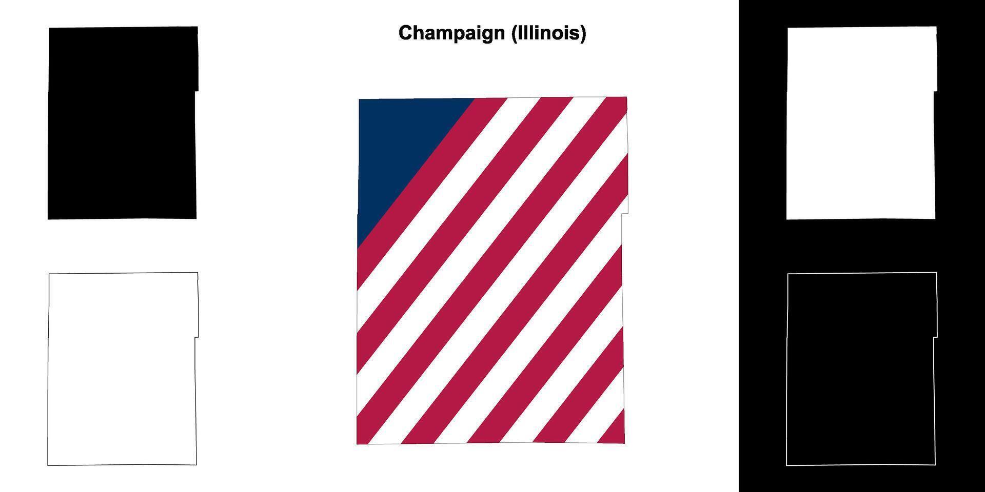 Champaign County, Illinois outline map set vector