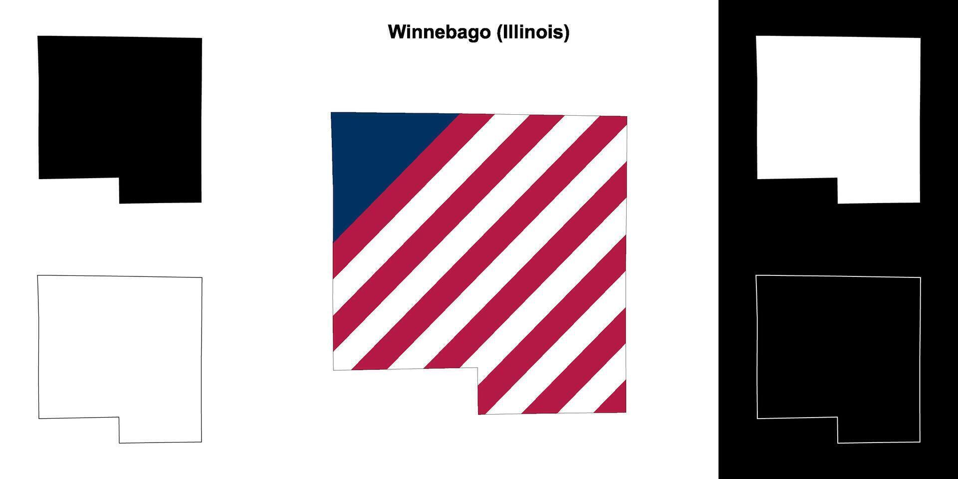 Winnebago County, Illinois outline map set vector