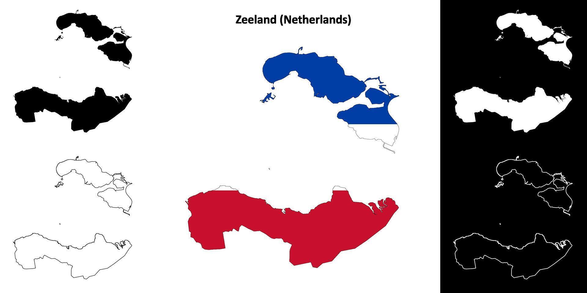 Zeeland province outline map set vector