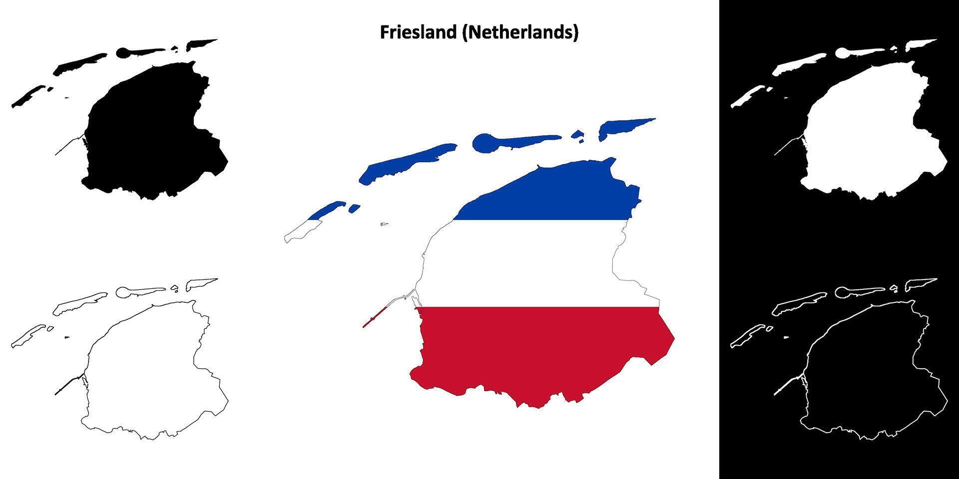 Friesland province outline map set vector