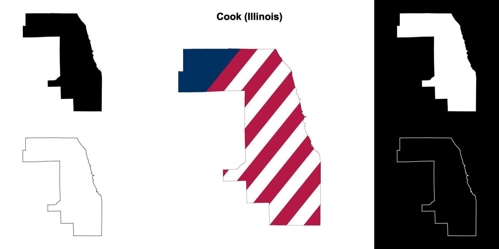 Cook County, Illinois outline map set vector