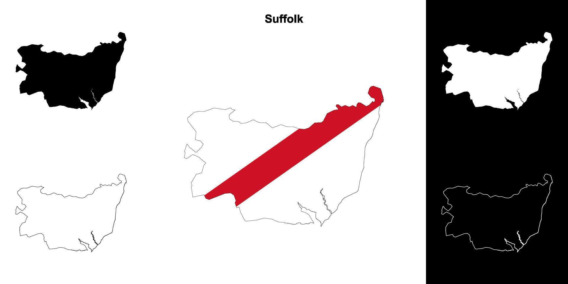 Suffolk blank outline map set vector