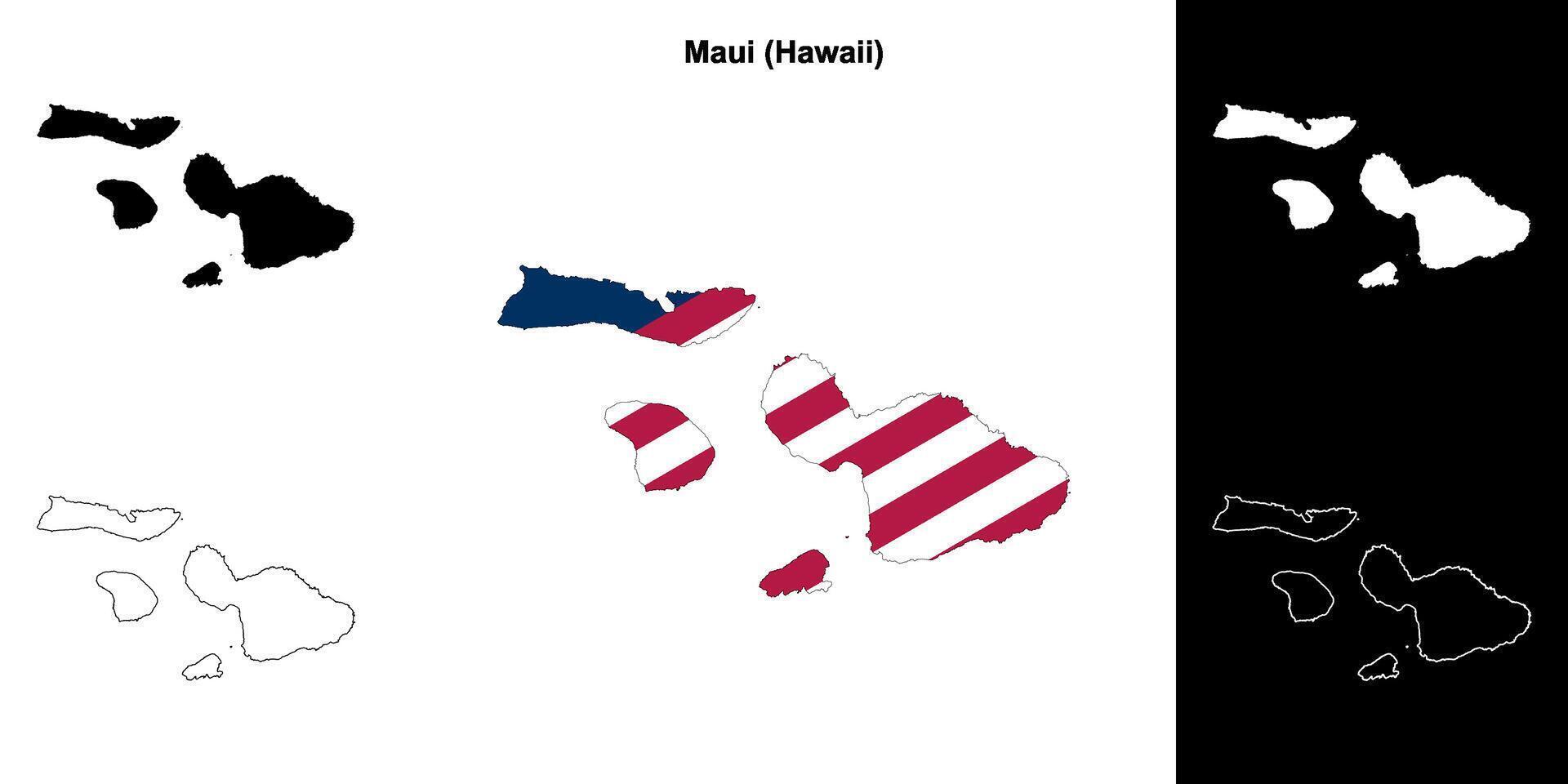 Maui County, Hawaii outline map set vector