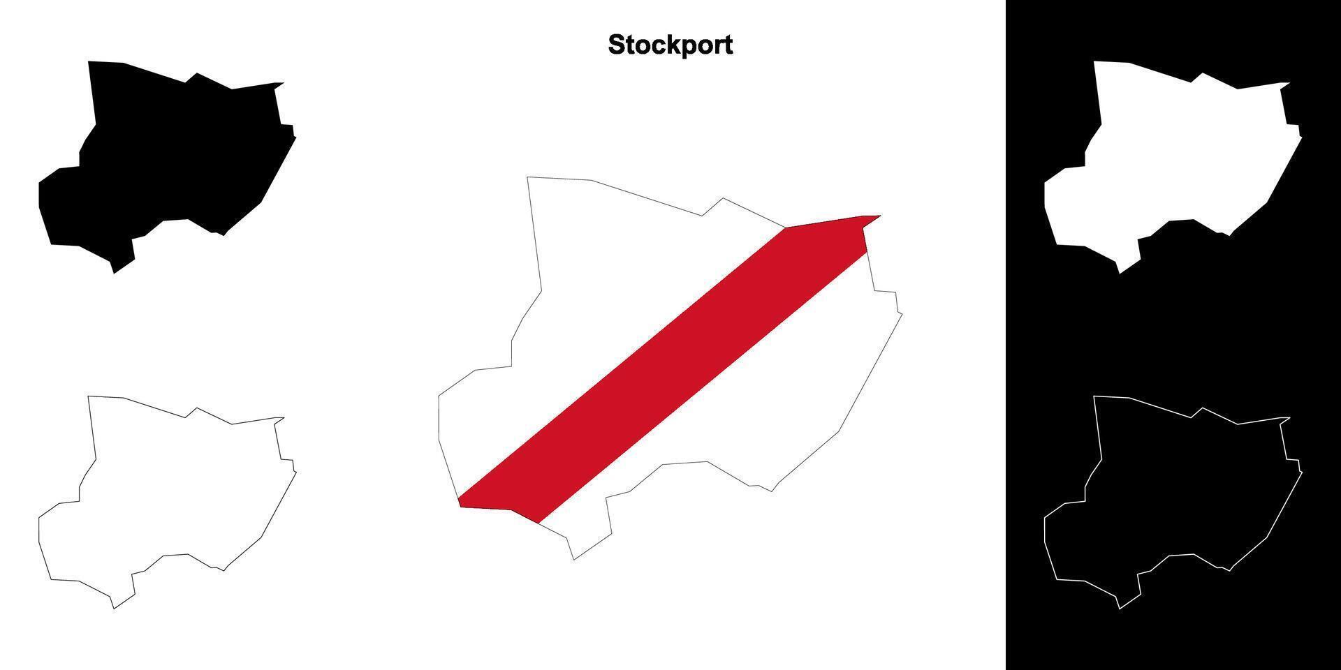 Stockport blank outline map set vector