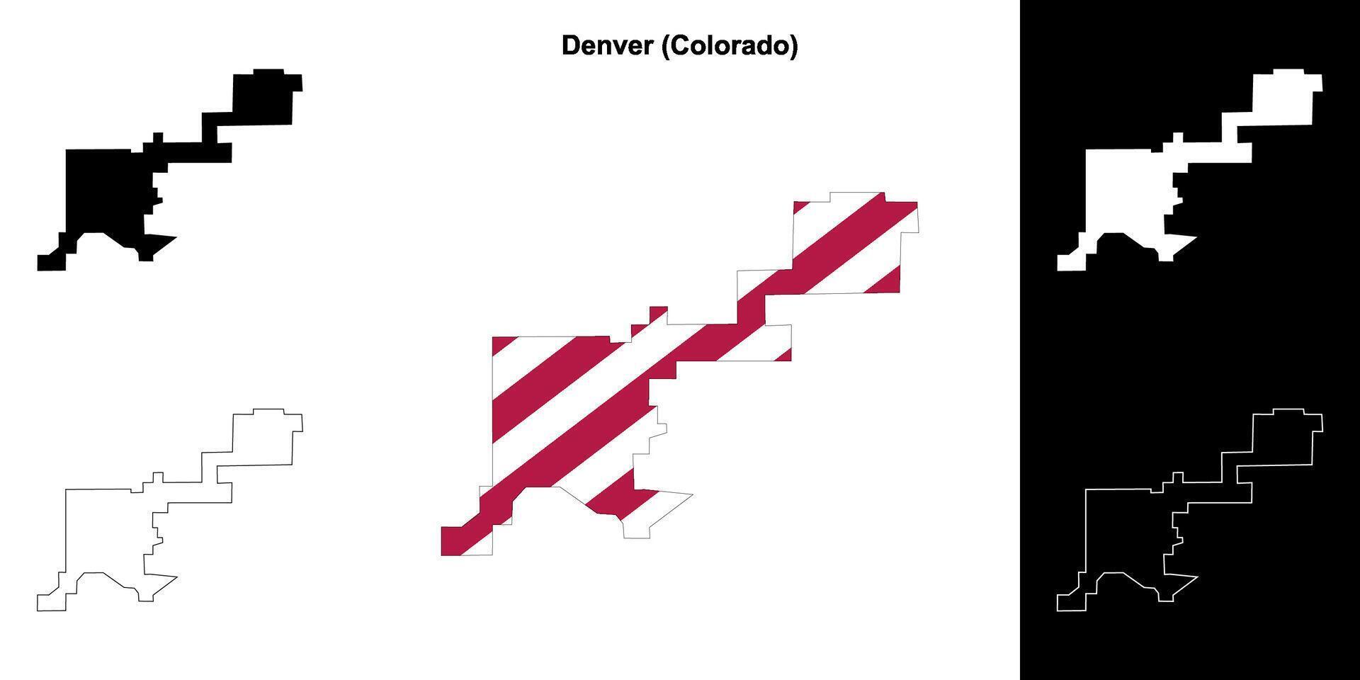 Denver County, Colorado outline map set vector