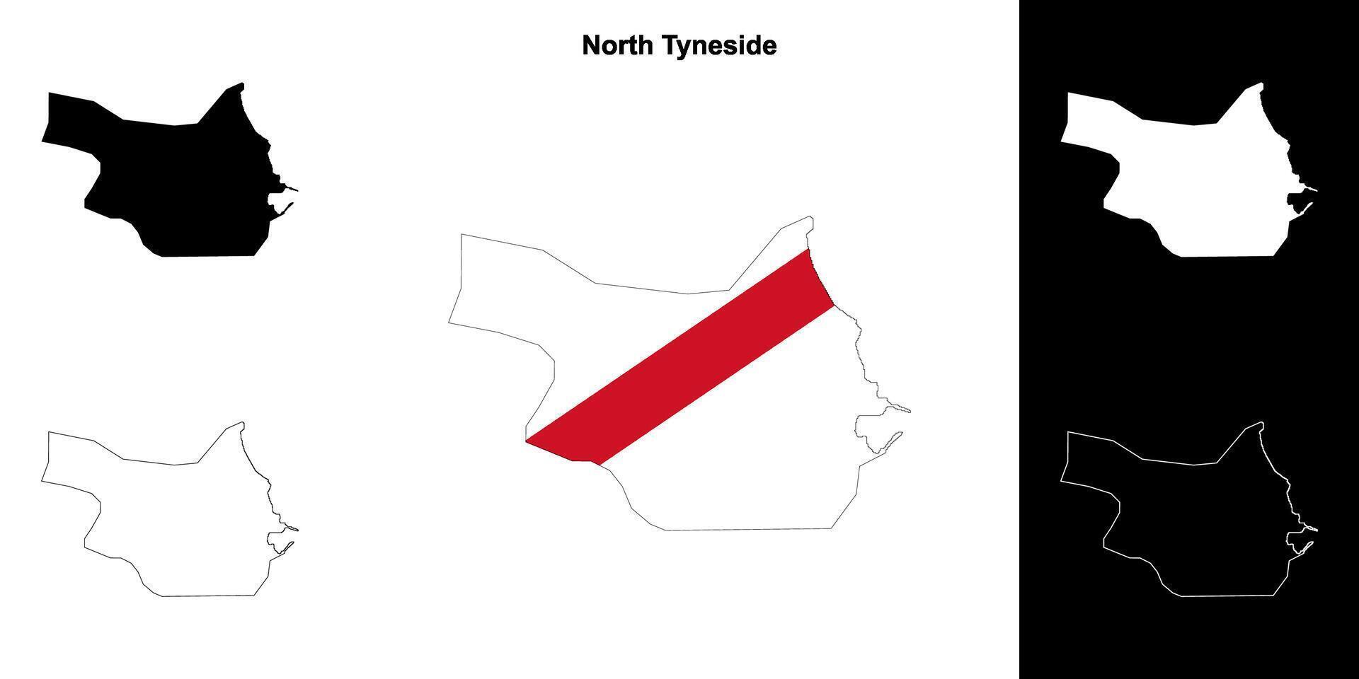 North Tyneside blank outline map set vector