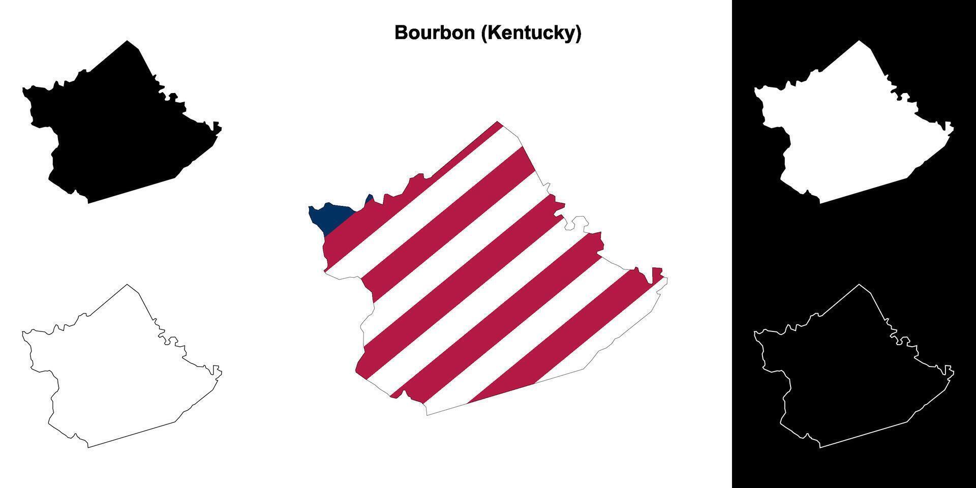 Bourbon County, Kentucky outline map set vector