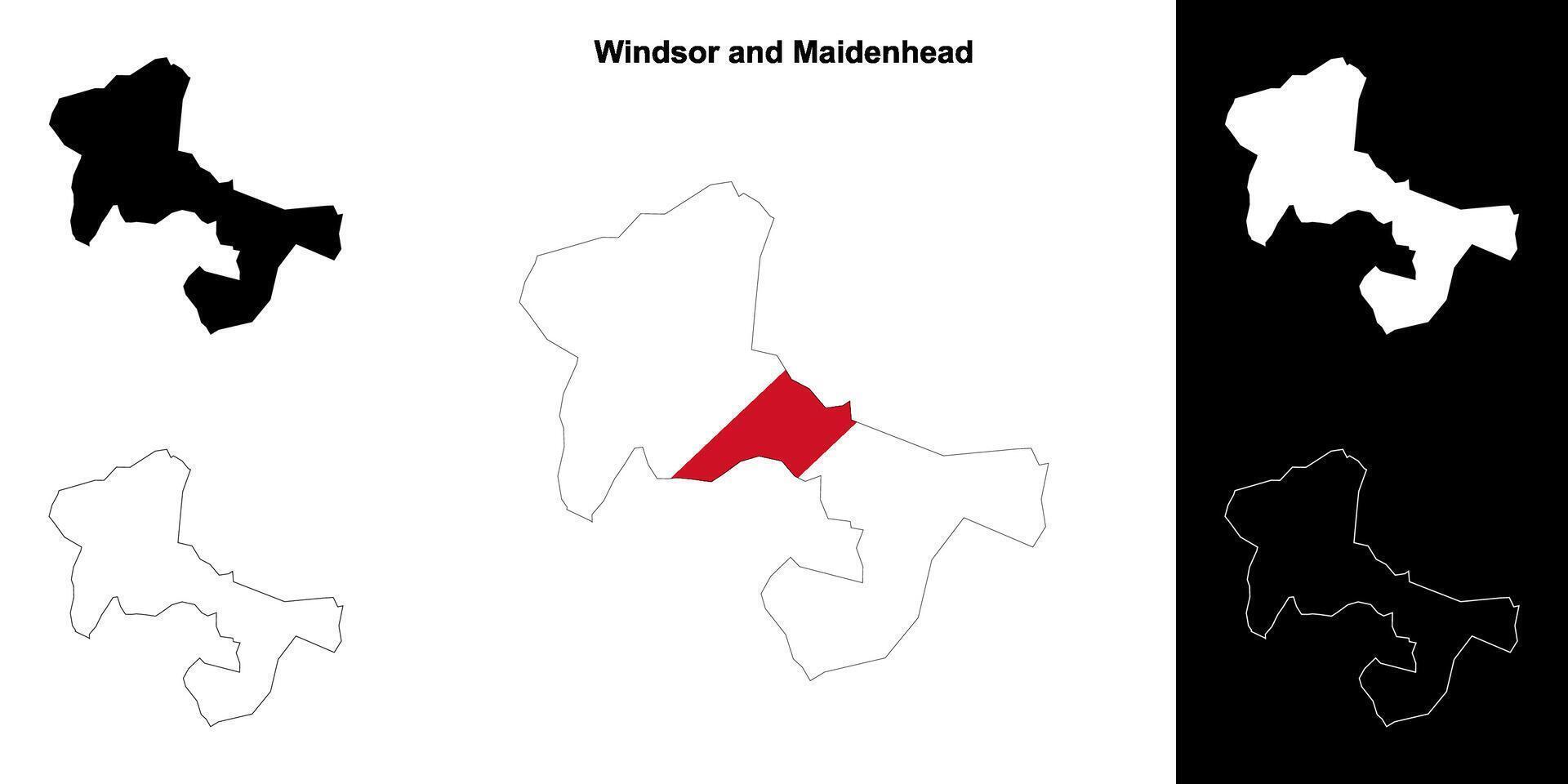 Windsor and Maidenhead blank outline map set vector
