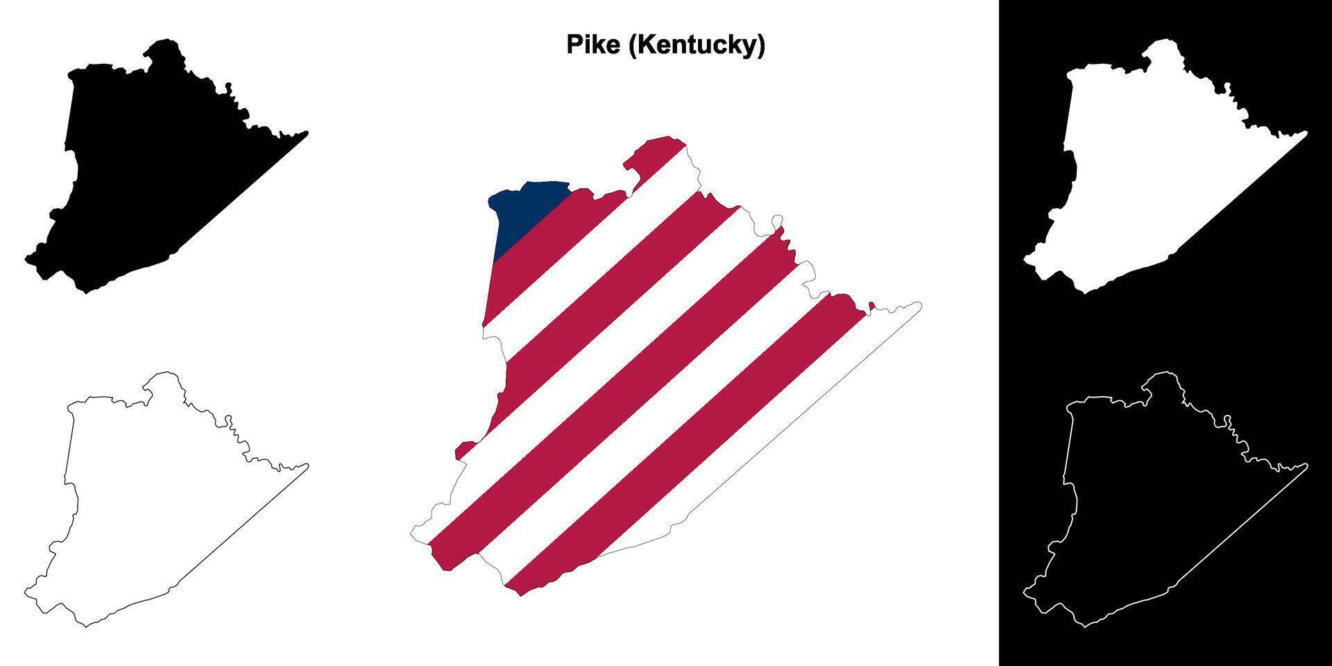 Pike County, Kentucky outline map set vector