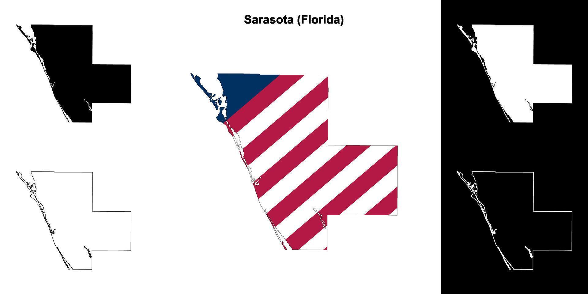 Sarasota County, Florida outline map set vector