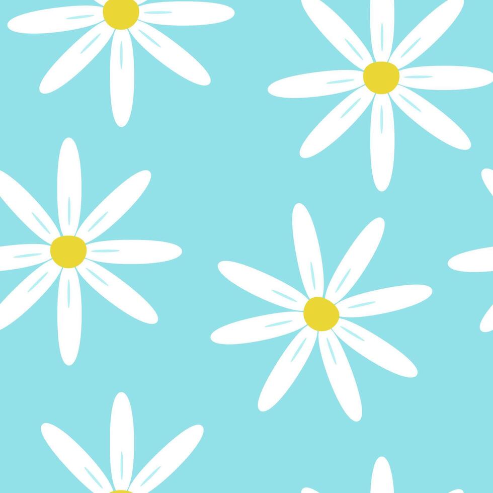 Seamless pattern with large summer flowers. Chamomiles on a blue background vector