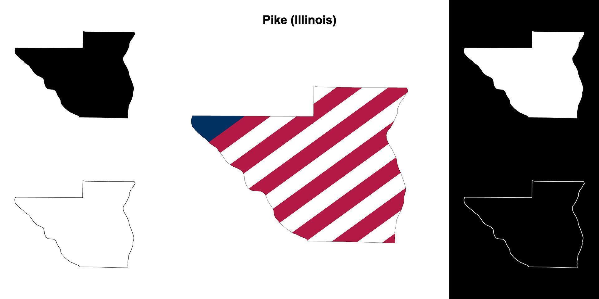 Pike County, Illinois outline map set vector