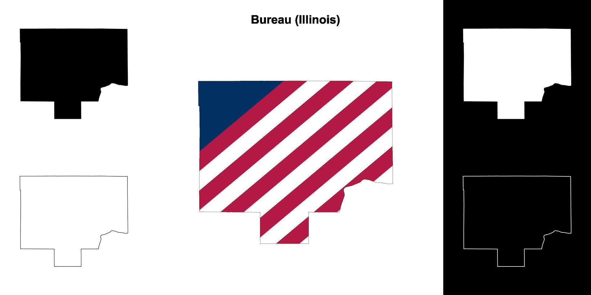 Bureau County, Illinois outline map set vector