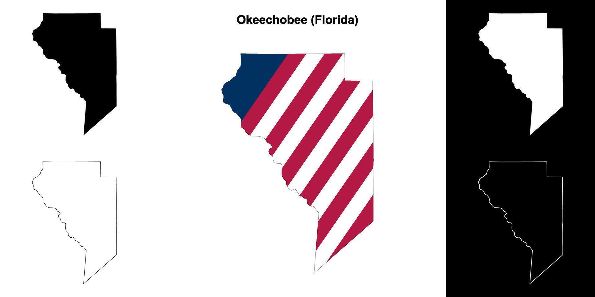 Okeechobee County, Florida outline map set vector