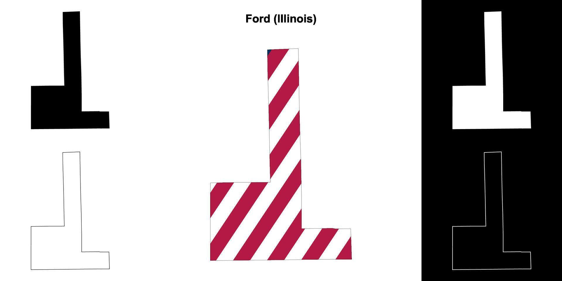 Ford County, Illinois outline map set vector