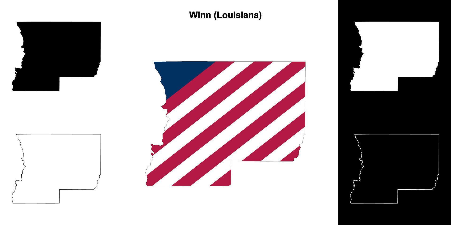 Winn Parish, Louisiana outline map set vector