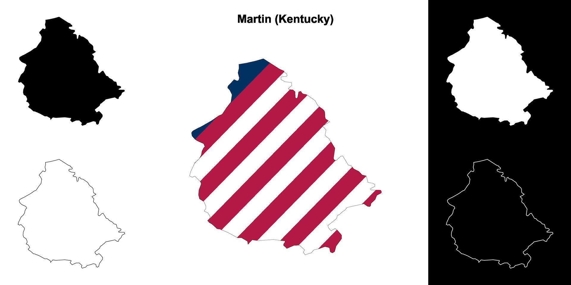 Martin County, Kentucky outline map set vector