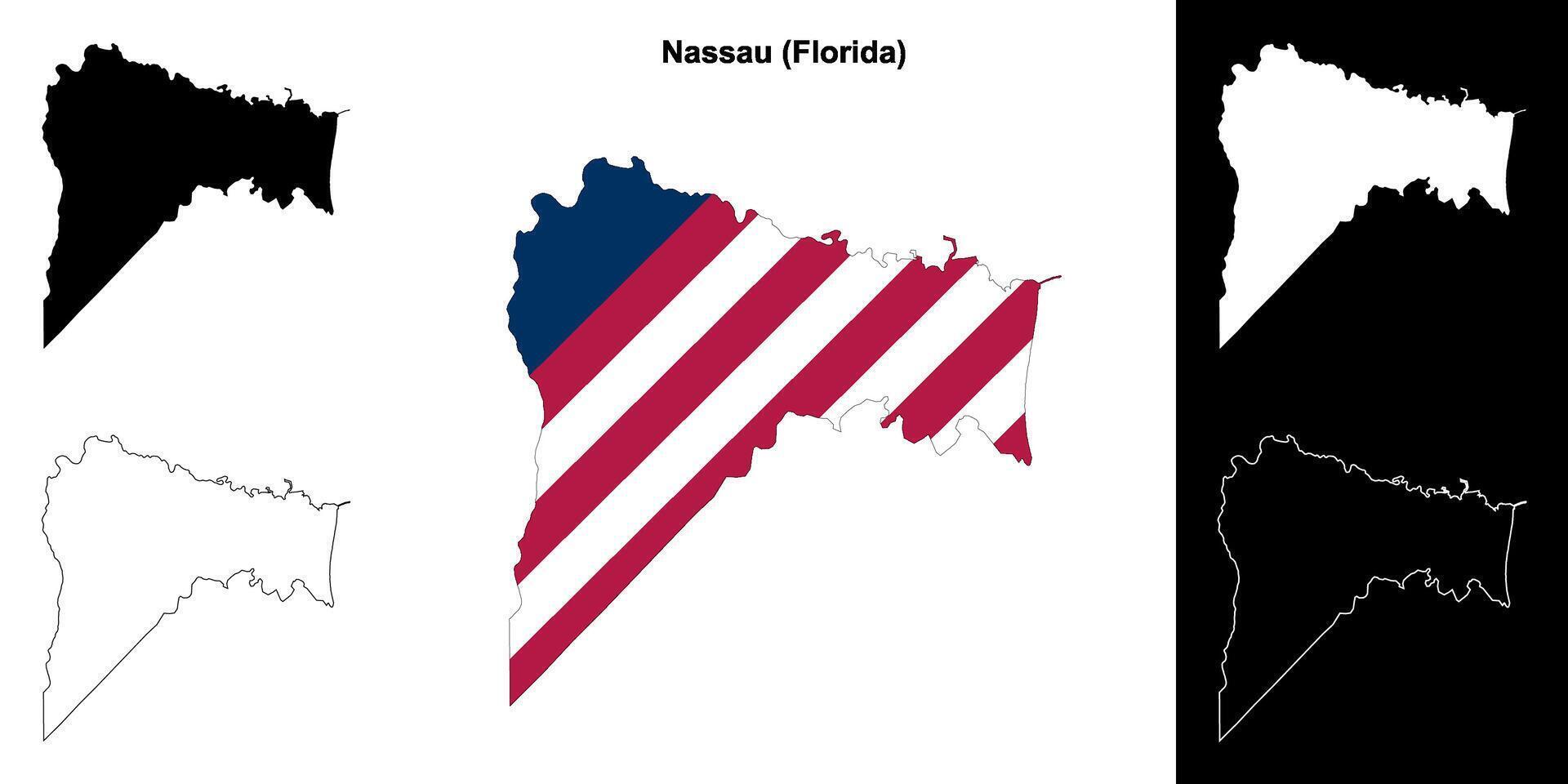 Nassau County, Florida outline map set vector