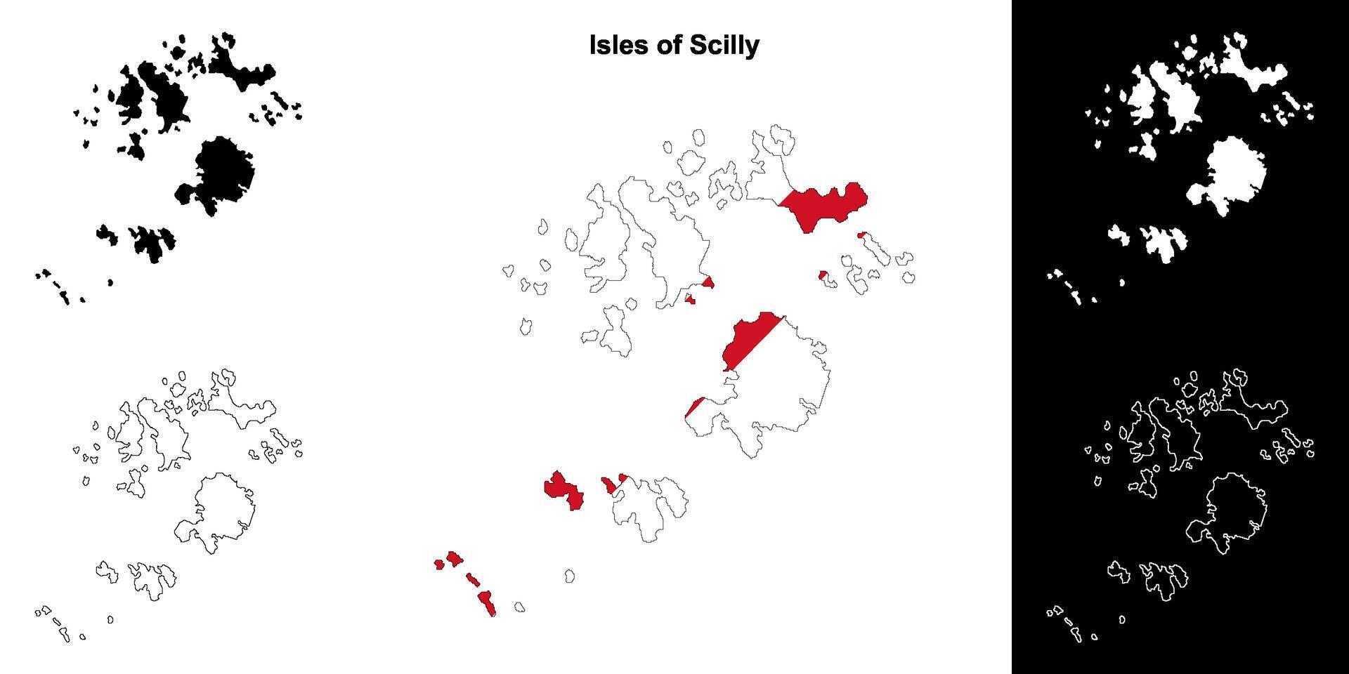 Isles of Scilly blank outline map set vector