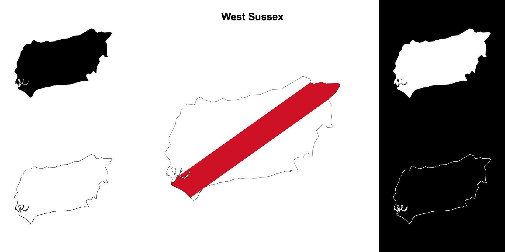 West Sussex blank outline map set vector