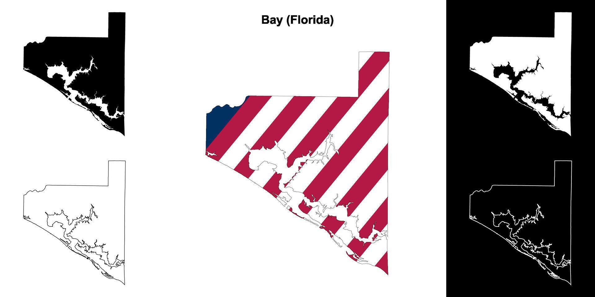 Bay County, Florida outline map set vector