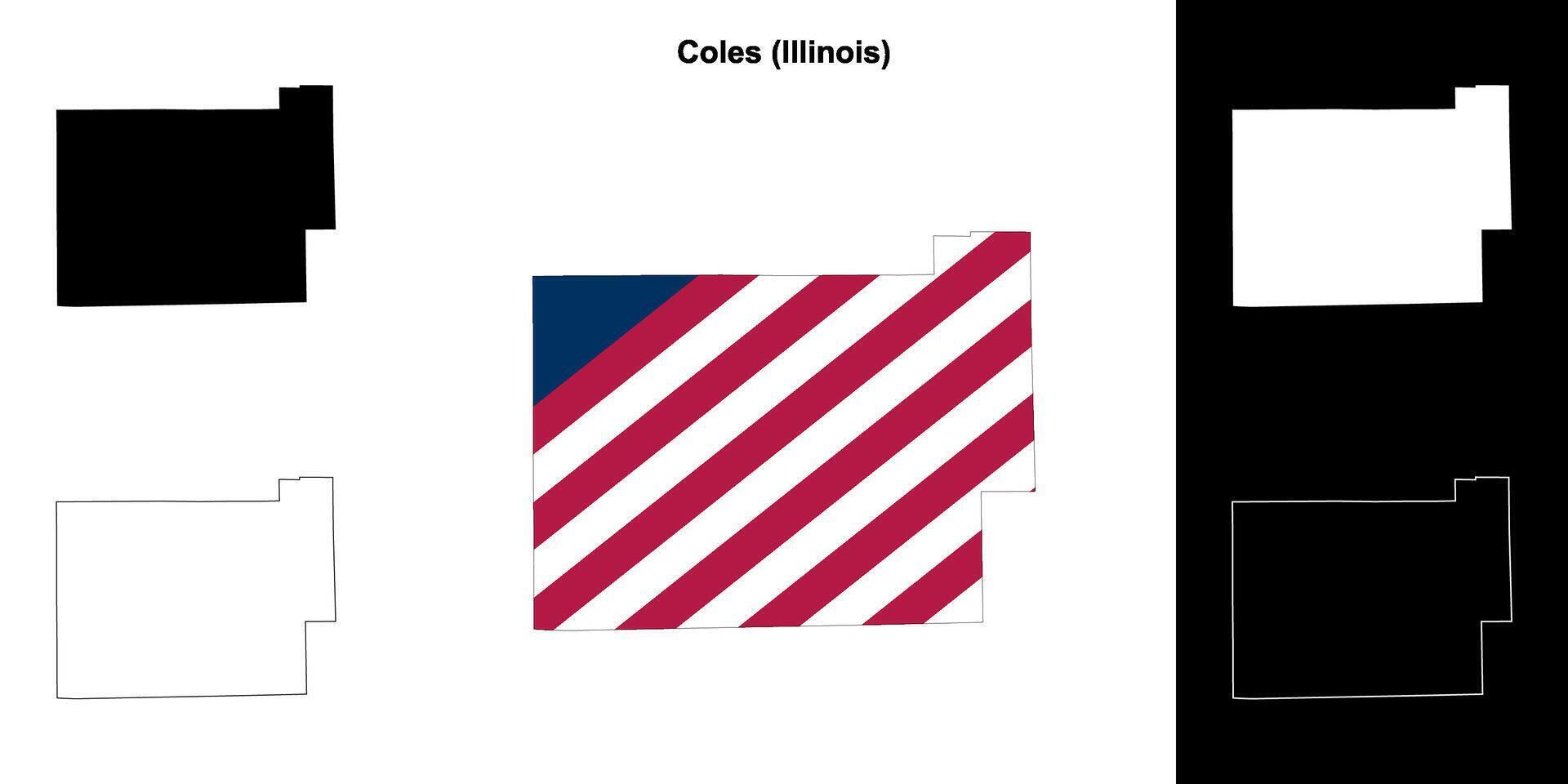 Coles County, Illinois outline map set vector