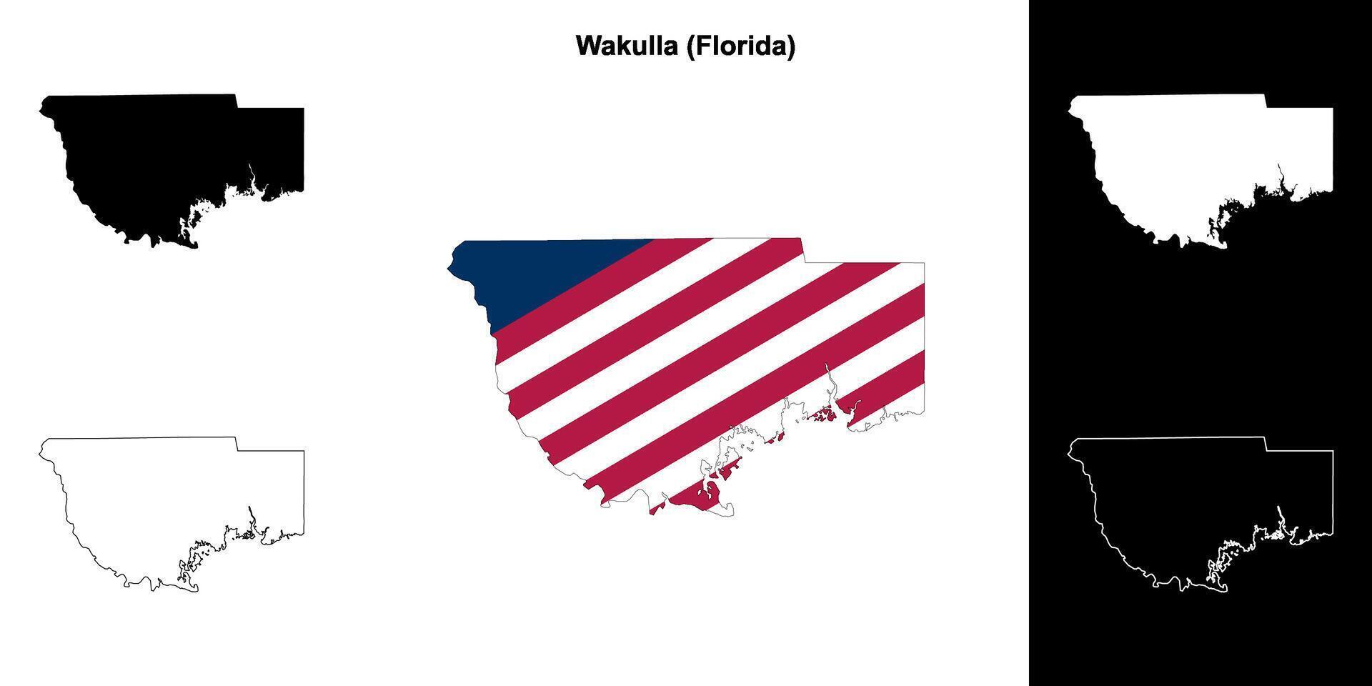 Wakulla County, Florida outline map set vector