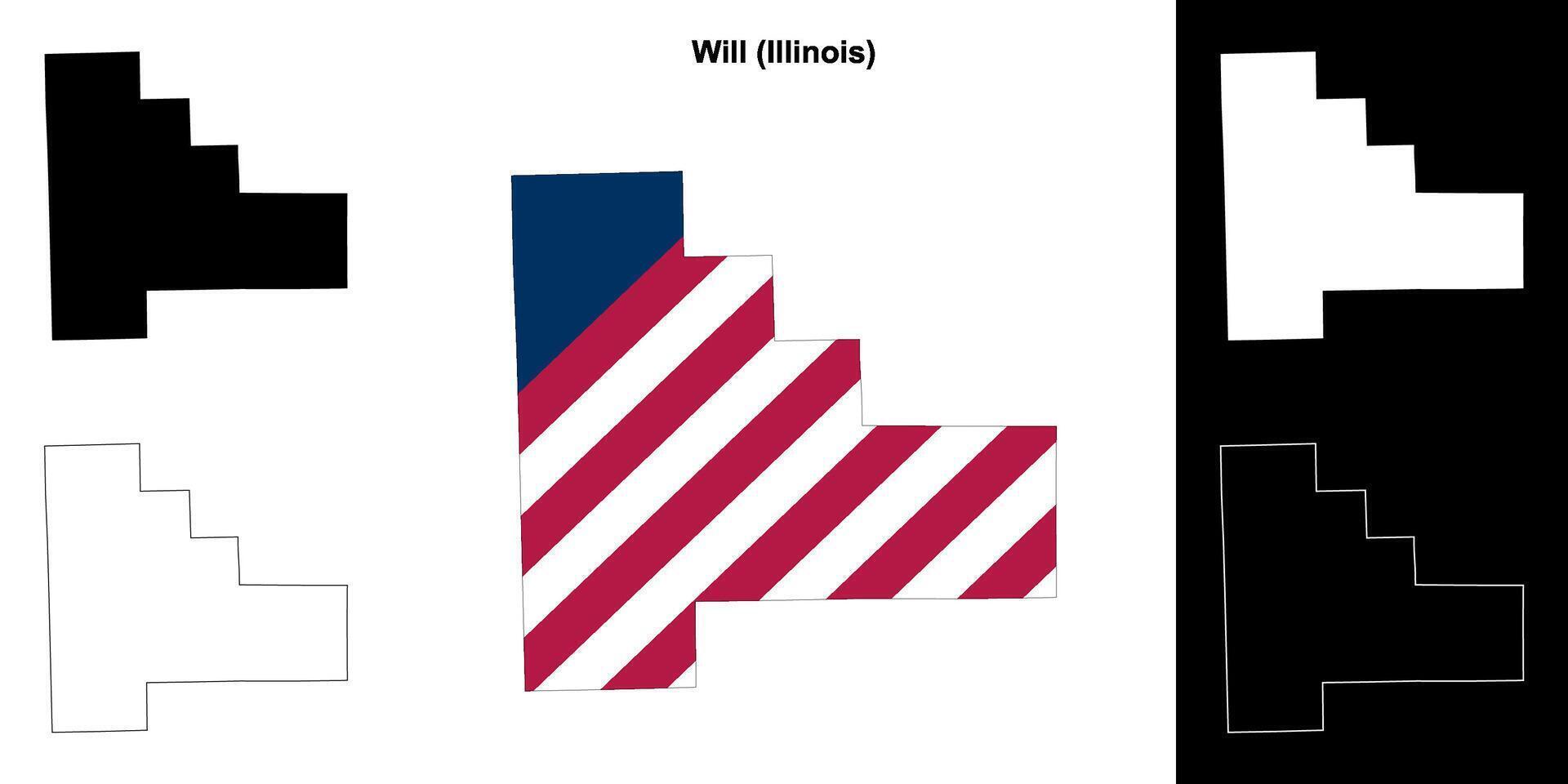 Will County, Illinois outline map set vector