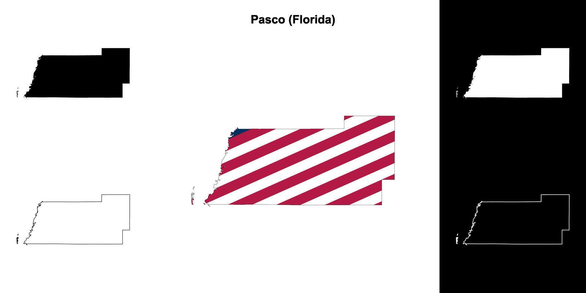 Pasco County, Florida outline map set vector