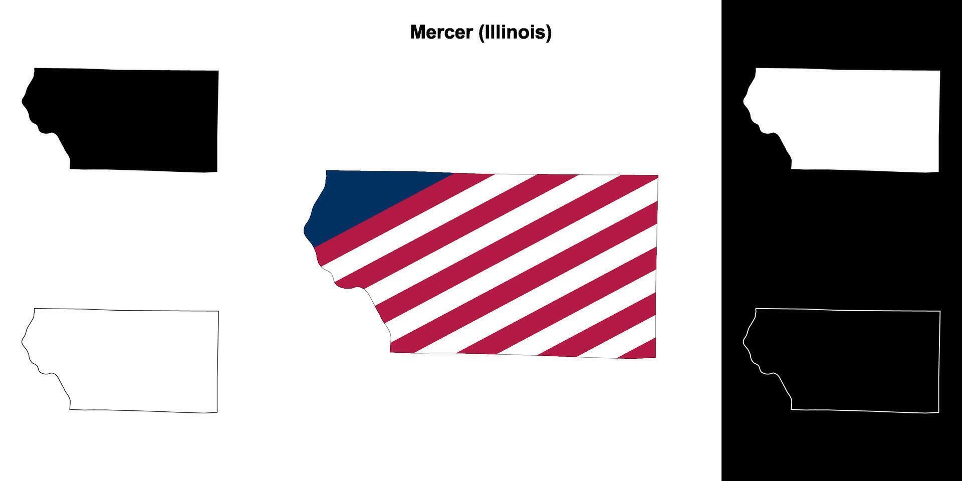 Mercer County, Illinois outline map set vector