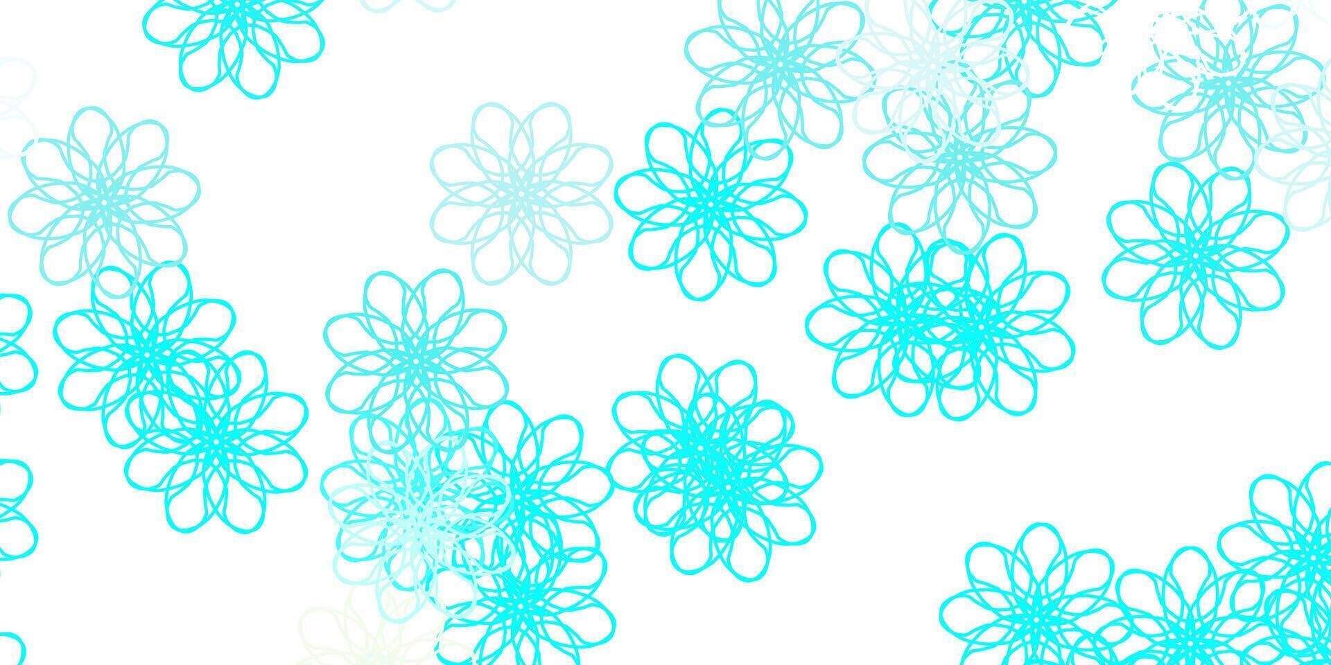 patrón de doodle azul claro, verde con flores. vector