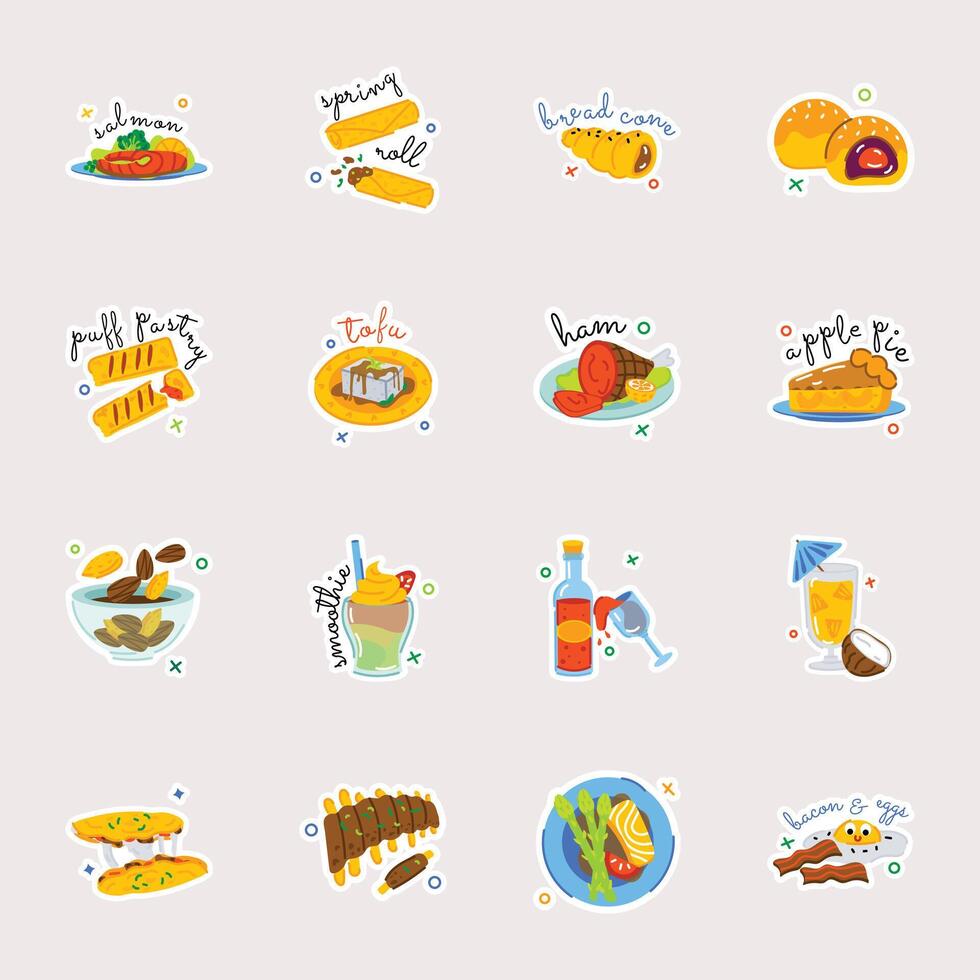 Pack of Savoury Cuisines and Confectionery Flat Stickers vector