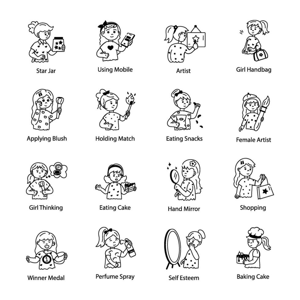 Collection of Child Activities Doodle Icons vector