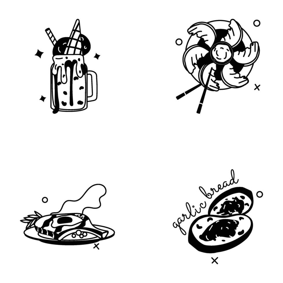 Set of Food Snacks Glyph Stickers vector