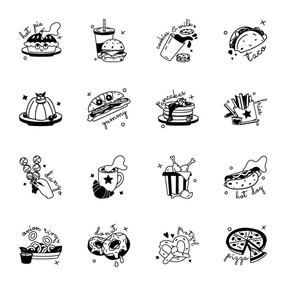 Latest Collection of Food Glyph Stickers vector