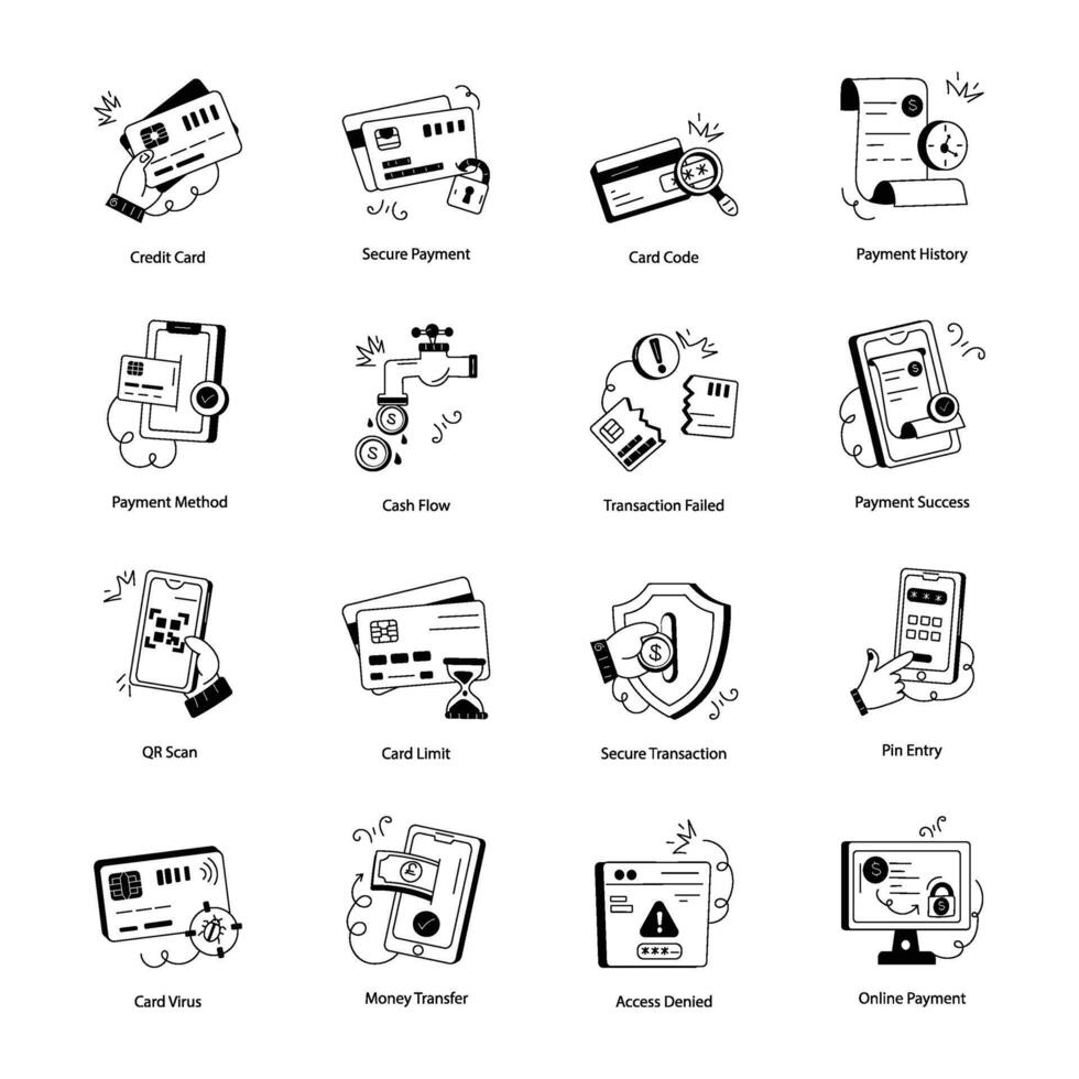 Modern Set of 16 Credit Card Payments Line Icons vector